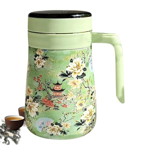 Coffee Carafe - 550ml Floral Insulated Tea Pot | Stainless Steel Vacuum Hot Water Pitcher With Removable Infuser | Temperature D
