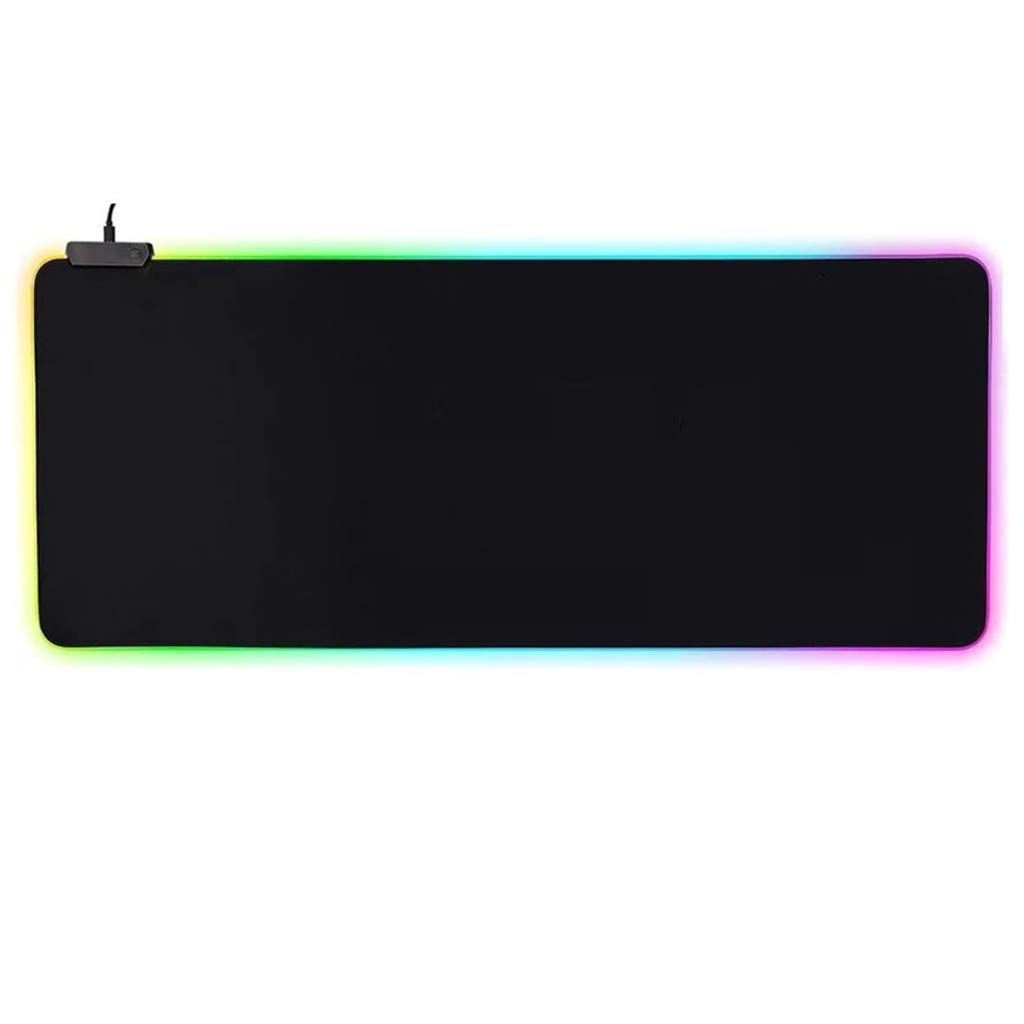 Podkładka pod mysz gamingowa z oświetleniem RGB, efekt chromu (7 kolorów LED/10 trybów oświetlenia/USB/twarda powierzchnia), mata antypoślizgowa do komputera, kolor czarny, 88 x 30 cm