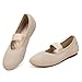 Frank Mully Womens Ballet Flats Casual Round Toe Knit Fabric Flats for Women with Single Strap Ballerina Flat Shoes Lightweight Dressy Shoes for Woman Apricot