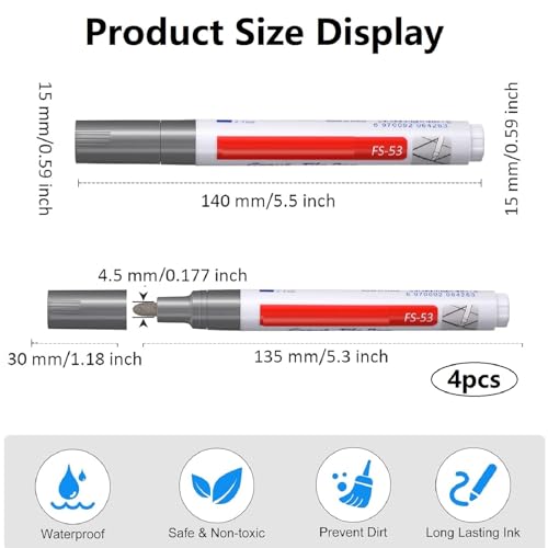 Fugenstift Fugenmörtel,4 Stücke Fugenmörtel Restaurierung Stift,Fugen Reparatur Stift,Reparatur Marker Fugenstift,Reparatur Marker Fugenfüller Stift für Badezimmer,Küche,Veranda,Terrasse (Hellgrau)