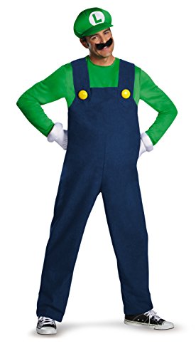 Disguise Costumes Super Mario Luigi Deluxe Mens Adult Costume, Green/Blue, XX-Large/50-52