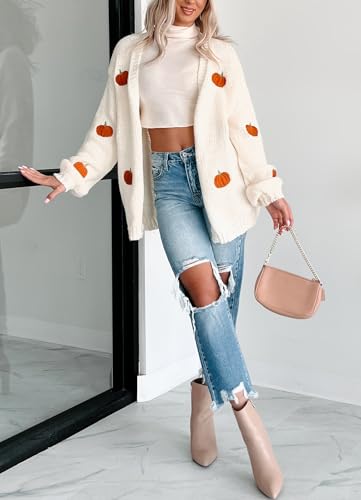 Image of Women Holiday Sequin Cardigans Funny Graphic Button Embroidered Sweaters Cute Open Front Knit Long Sleeve Coat Tops