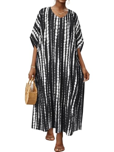 Image of Kaftan Dresses for Women V Neck Caftan Batwing Sleeve Swimsuit Cover Up | JILUVIN Plus Size Beach Swimwear Dress, Loose Fit Maxi Print Moomoo, Casual Mumu Nightgown Mrs Roper Costumes Vocation 2026