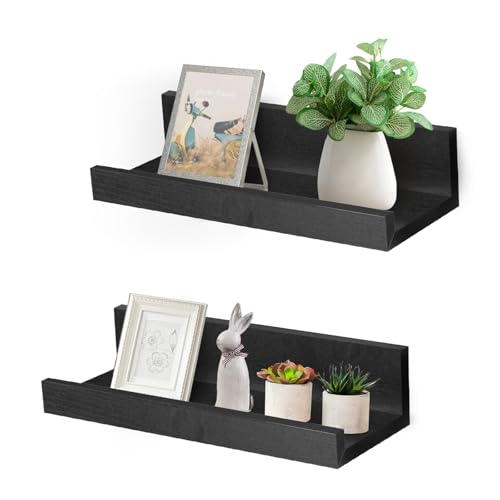 Muzilife 12 Small Floating Shelves Wood Wall Shelf with Lip 2Pcs Black