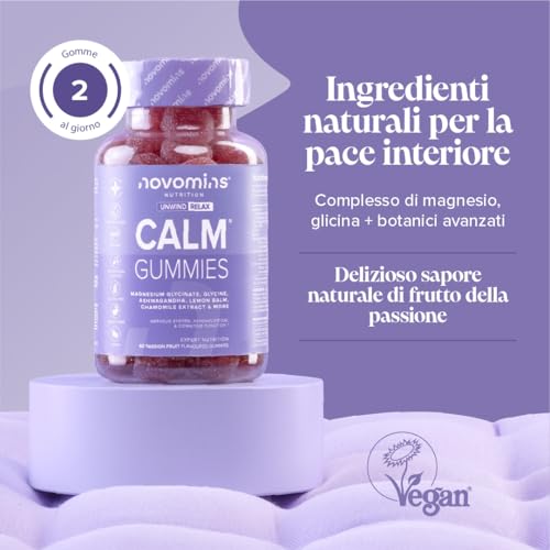 Gummies Al Magnesio Glicinato – 450 Mg Con Ashwagandha, Glicina, Melissa, Camomilla, Vitamina B12 E Iodio – Supporto A Mente E Sistema Nervoso – Novomins - 8
