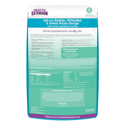 Well being Extension Little Bites Dry Canine Meals, Pure Meals with Nutritional vitamins, Appropriate for All Puppies, Grain Free Buffalo, Whitefish & Candy Potato Recipe with Complete Vegetable & Berries (1 Pound / 0.4 kg) Well being Extension Little Bites Dry Canine Meals, Pure Meals with Nutritional vitamins, Appropriate for All Puppies, Grain Free Buffalo, Whitefish & Candy Potato Recipe with Complete Vegetable & Berries (1 Pound / 0.4 kg)