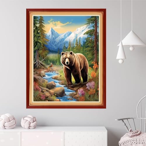 Image of Dooxvey Cross Stitch Kit for Adults Beginners - Stamped Needlepoint Embroidery Pattern, Forest Bear 16x20 Inch, 11CT, Artpattern36