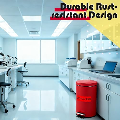 Image of Geiserailie 2 Set 1.32 Gallon Stainless Steel Biohazard Trash Can with 100 Hazardous Bags, Foot-Operated Self-Closing Lid & Biohazard Labels for Medical Hospitals Industrial Infectious Waste Disposal