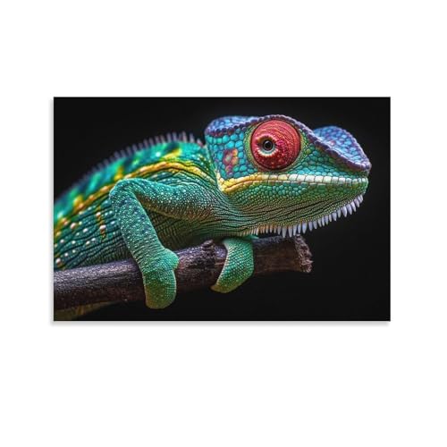 Tableau sur toile caméléon coloré affiche peinture murale décoration café bar bureau