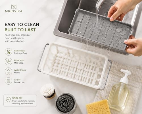 Image of Two Tone Hanging Drain Rack | Retractable Storage Rack | Sponge Drain Tray | Kitchen /Bathroom Sink Tray with Drying Basket | Kitchen Storage Organizer (2)