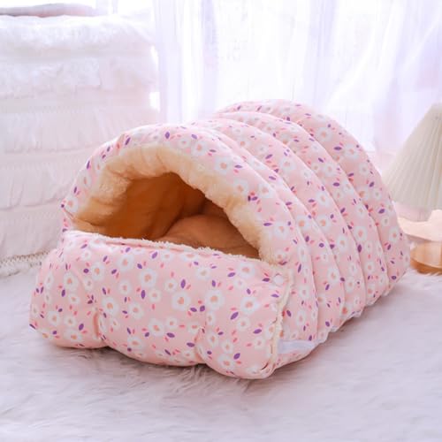 FILWY 猫ベッド 冬用 猫ハウス ふわふわ クッション 暖かい マット 用寝袋 丸洗い 猫用こたつ 可愛い 小型犬適用 噛んでも破れないベッド ペット用品 (Mは15斤の内猫、10斤の内犬を提案する,ピンク)