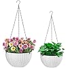 Foraineam 2-Pack Dual-pots Design Hanging Basket Planters Self-Watering Indoor Outdoor Plant & Flower Hanging Pots with Drainer and Chain, 2 Size Assorted (White)