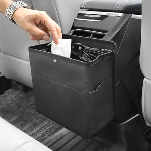 Accmor Car Trash Can with Pocket, Small Vehicle Dustbin Automotive Garbage Organizer Bin with 60 Pcs Trash Bags, Hanging Cars Storage Container for SUV Vans (Black) by Accmor - Used condition - US$8.09