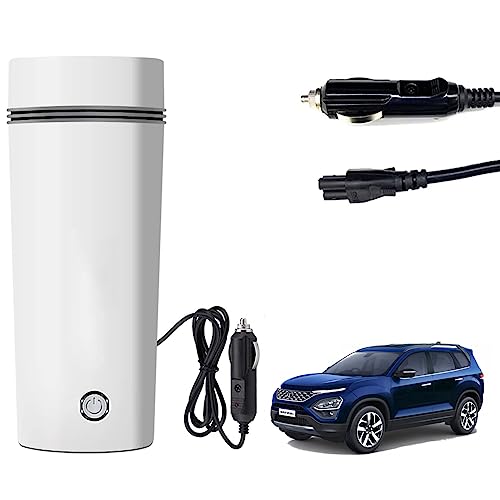 Image of Oshotto 12V Portable Electric Kettle Cup Stainless Steel Electric Kettle Auto Shut-off For Travel Camping, Road Trip Compatible with Tata Safari 2021-2026 (350ml) - White