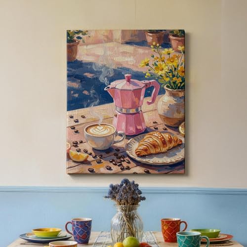 Toile murale expresso et croissant pêche affiche rustique café 40x50 cm - 4