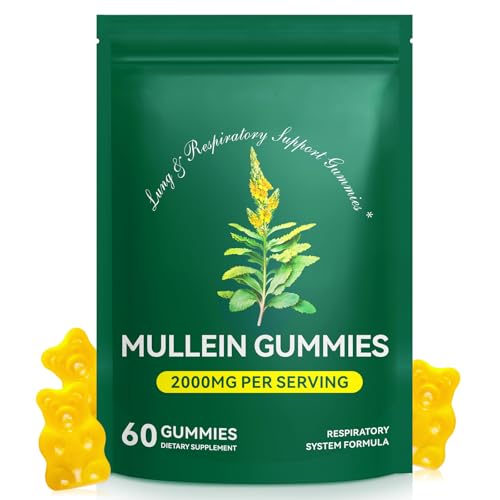 Mullein Gummies for Lung Cleanse 60 Count - Mullein Leaf Extract Gummies with Chlorophyll - Natural Herbal Supplement for Lung Cleanse Respiratory Support Boosts Immunity Digestive Wellness