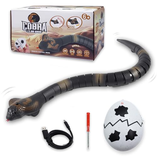 Pixibond Remote Control Snake Toy, Realistic RC Cobra Fast Moving Electric Snake Toy Remote & Auto-Sensing Modes, Robotic Animal Scary Trick Prank Halloween Birthday Gift for Kids Boys Cats Dogs