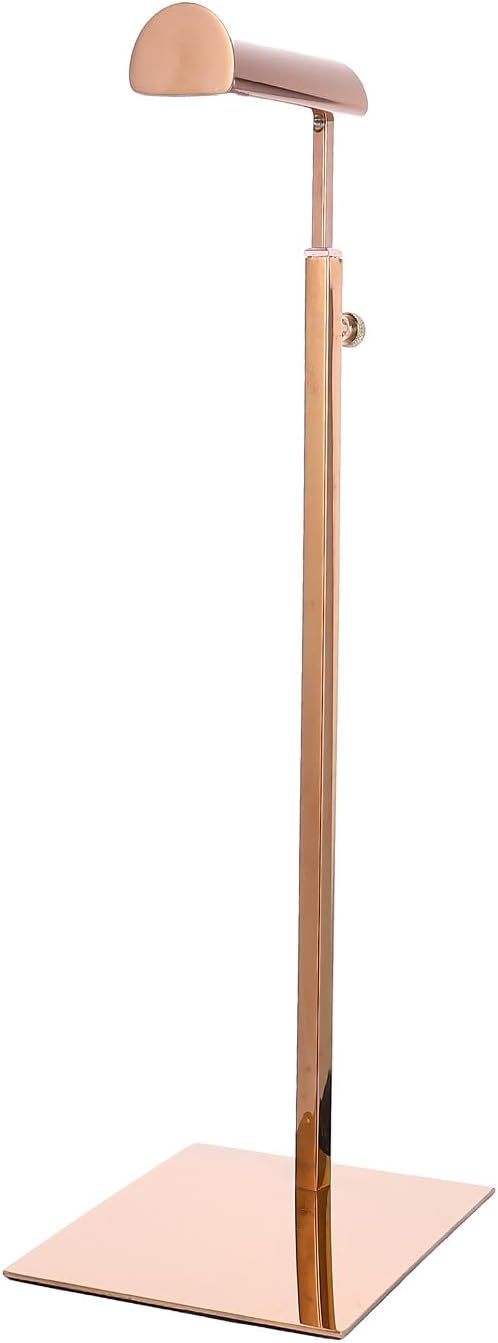 KALLORY Adjustable Height Handbag Display Rack Metal Handbag Stand Hanging Hooks Rose Gold Finish Women Bag Holder for Home and Boutique Storage