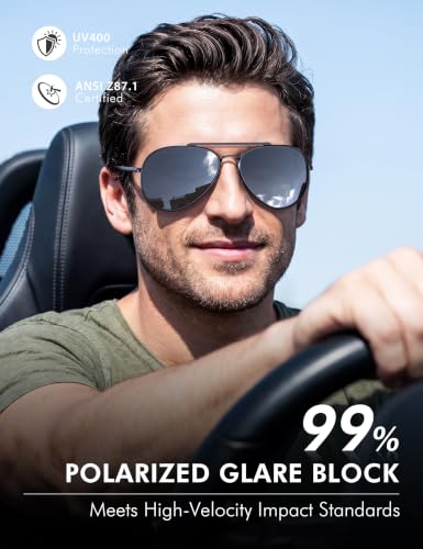 Image of LUENX Aviator Sunglasses for Men Women Polarized Driving Classic Shades - UV 400 Protection with Accessories