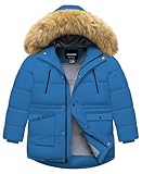 CTFASHION Boys Winter Jacket Parka Kids Boy's Coat Waterproof Fleece Lined Thick Down Coats Puffy Cotton Jackets with Hood Blue 10-12
