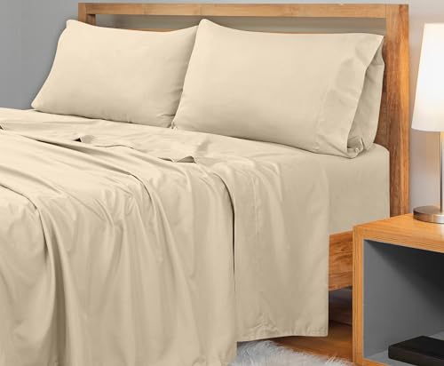 Image of Royale Linens 300 Thread Count 100% Long Staple Combed Cotton Flat Sheet - Super Soft - Top Sheets - Full Flat Sheet Sold Separately - Breathable, Cool & Crisp Percale Sheets Only (Full, Cream)