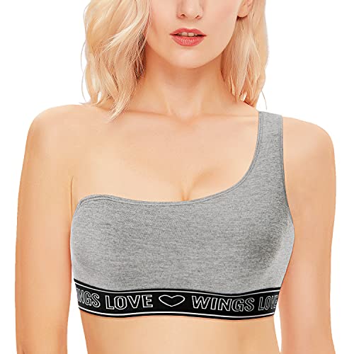 Wingslove One Shoulder Sports Bra For Women Mid Impact Sports Bra Yoga Comforty Everyday Bra Light Grey #TOP30