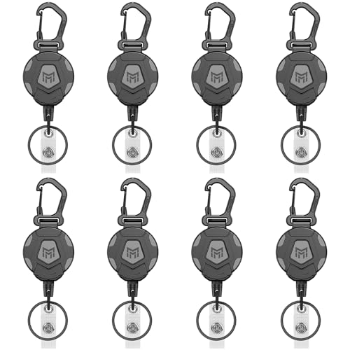 MNGARISTA Retractable Keychain,Heavy Duty Carabiner Badge Holder Clips, Tactical ID Badge Reel with 80cm Retractable Steel Cord for Key Ring ID Card, 226 Grams-8 Pack