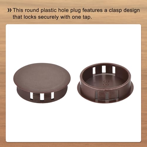 Image of MECCANIXITY 64PCS 38mm(1 1 /2 inch) Brown Plastic Hole Plugs, Flush Type Panel Hole Plugs Insert End Caps for Locking Hole Tubes Furniture Cabinet