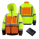LYReview Safety Heated Jacket, 14000mAh Battery Rechargeable, Class 3 High Visibility Waterproof Work Construction Coat (US, Alpha, X-Large, Regular, Regular, yellow)