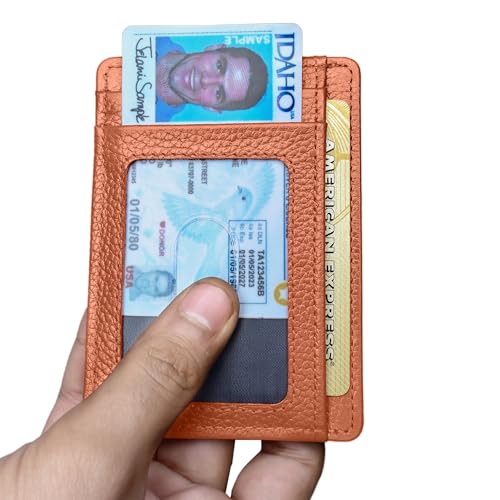 Image of KARAKORAM LEATHER Handcrafted Front Pocket Credit Card Holder with RIFD Blocking | Premium Cowhide | Artisan Made Slim Leather Wallet | Quick Access Thumb Push Slots for Cards and ID (Sandstone Tan)