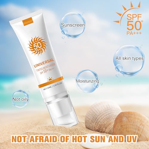 Rednow Tinted Sunscreen for Face SPF 50,Universal Protector Solar Con Color,Face Sunscreen Moisturizer,Hydrating Sun Essence Face Sunscreen Hydrating,No Sticky | Travel Size Sunscreen(2PCS)