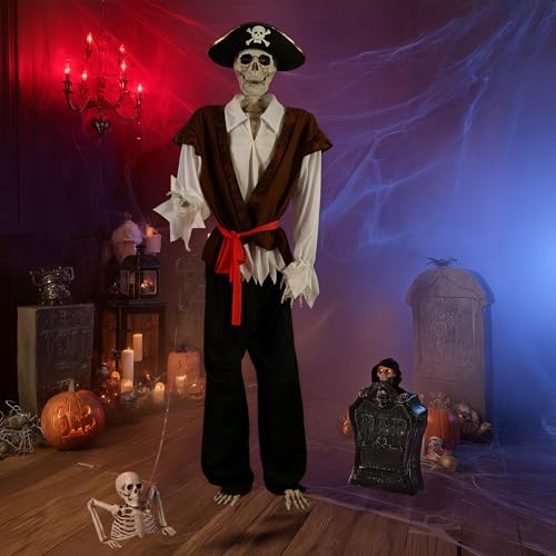 AW 5.4 Ft Pirate Captain Skeleton with 15" Animated Tombstone