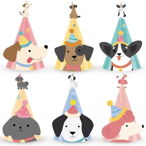 Cogniplay 24PCS Vintage Dog Birthday Party Hats Retro Puppy Birthday Party Cone Hats Pet Dog Birthday Party Decor Puppy Themed Headbands Paper Hats for Vintage Pet Birthday Party Favor Supplies