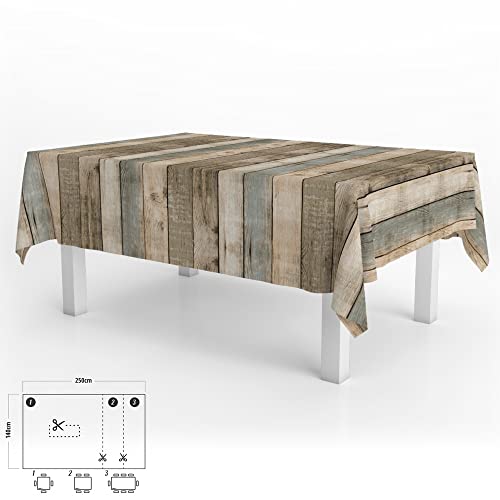 ORYX Mantel Hule Rectangular Tablones Madera Impermeable Antimanchas PVC 140 x 250 cm. Recortable Uso Interior y Exterior