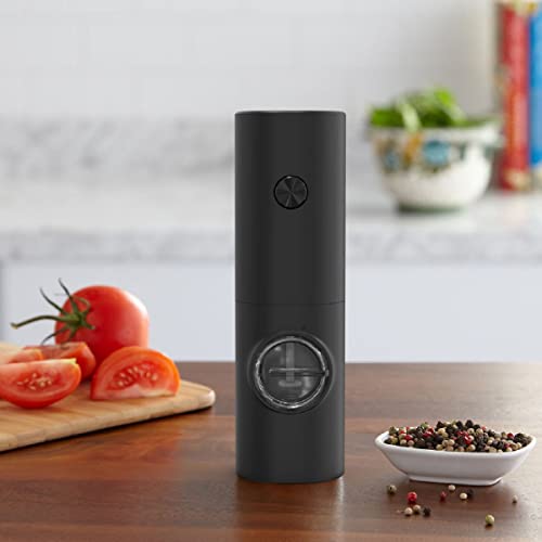 Image of Electric Salt and Pepper Grinder Stainless Steel Pepper Mill with Light Push Button One-Hand Operation Adjustable Coarseness (Black)