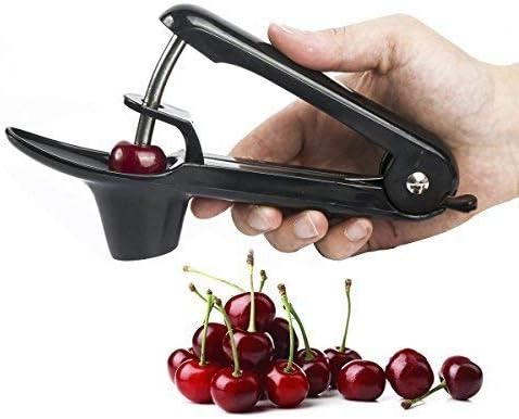 Cherry Pitter or Stoner, Olive Pitter Remover, Cherry Core or Seed Remover with Good Grips Handle & Food Grade Silicone Cup (Black)