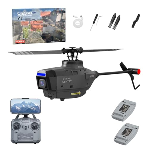 JOYARCH C127AI RC Helicopter, 2.4G 4CH Remote Control Helicopter Add Optical Flow Positioning, Single-Rotor Military Aircraft Model with 1080P Camera