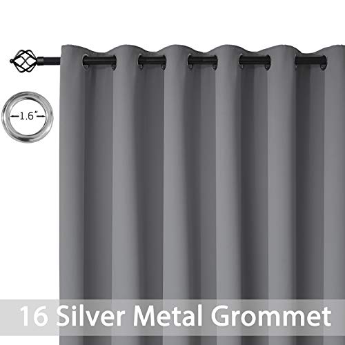 Yakamok Blackout Patio Curtains 100x84 Inches for Sliding Door Extral Wide Blackout Curtain Panels Thermal Insulated Room Divider - Grommet Top, 7' Tall by 8.3' Wide - Grey