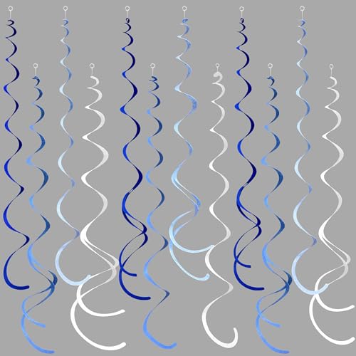 36PCs Blue Hanging Wirbel Dekorationen Ombre Royal Blue White Filz Wirbel Streamer Spiraldecke Girlande für Geburtstag Hochzeit Babyparty Abschluss unter dem Meer