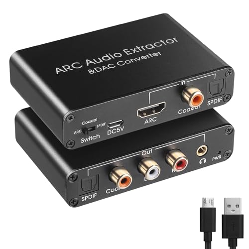 HDMI ARC Adapter,192 KHz DAC Digital Analog Wandler HDMI ARC Audio Extractor Koaxial Optical zu SPDIF Koaxial Optical Cinch L/R Stereo Ausgang 3,5mm für erstärker Soundbar Heimkinosystem usw