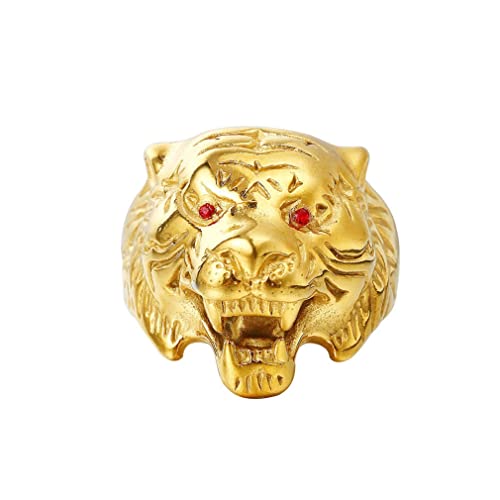Bague tigre homme en acier inoxydable : chevalière dorée vintage de style nordique