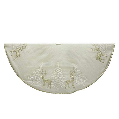 Kurt Adler 48" Gold Tree And Reindeer Applique Treeskirt, Polyester #TOP4