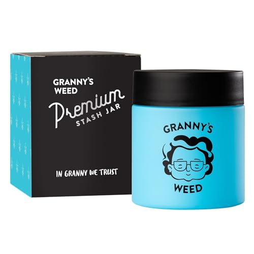 Granny's® Premium Stash Jar | Omas Kräuterglas | Bis zu 8 Gramm Fassungsvermögen | Blau | 100% Geruchsdicht | UV-Schutz Garantie | Geschenke Set | Mit Kindersicherung im Deckel | 120 ml | Wasserdicht