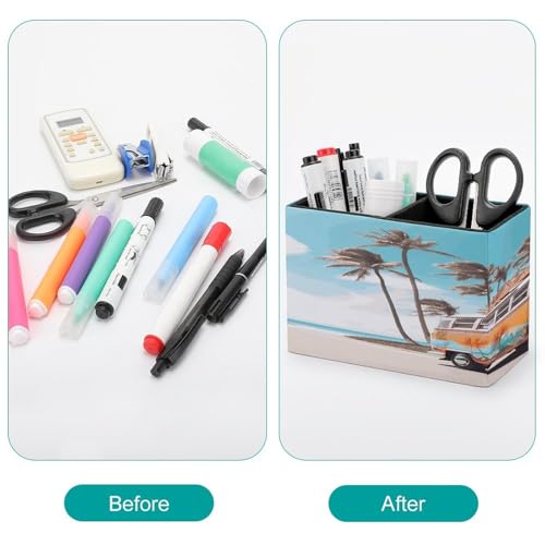 Bus coloré et palmier décorent ce porte-stylos en cuir multifonction - 4