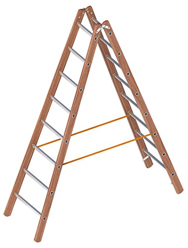 Preisvergleich Produktbild Layher 1028008 Verbundstehleiter, Holz-Aluminium-Stehleiter 2x8 Sprossen, beidseitig begehbar, klappbar, Länge 2.40 m