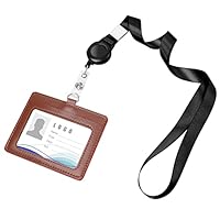 Portabadge In Pelle PU Con Cordino Retrattile | Finestra ID E Slot Carte | Per Ufficio, Studio | Blu Orizzontale - Foto 2