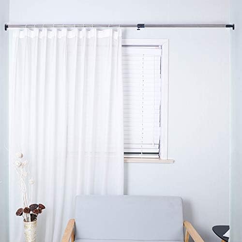 BAOYOUNI Adjustable Shower Curtain Tension Rod Oval Head Decorative Straight Shower Curtain Rail Pole Bar Clothes Hanger for Bathroom Closet Kitchen Balcony, Grey, 43.11 to 64.17 Inches