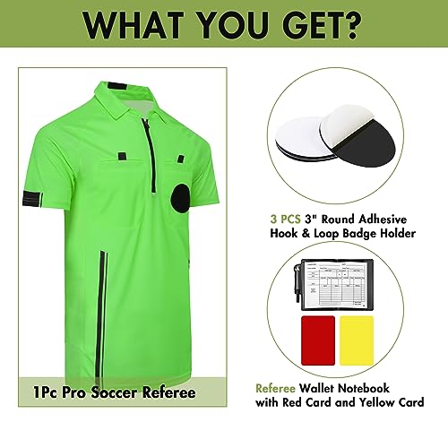 Pro Soccer Referee Shirt Jersey Kit Ref Costume for Men Womens Umpire Uniform Referee Wallet with Red & Yellow Card - Thumbnail 2