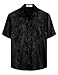VATPAVE Mens Summer Jacquard Regular Fit Shirts Casual Button Down Short Sleeve Beach Tops with Pocket X-Large Black Flower