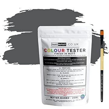 HQC Paint Wall and Ceilings Matt | Sample Colour Tester Pot with Brush | Quick Drying Quality Interior Paint | Contemporary Finish | Classic Grey Colour 25ml